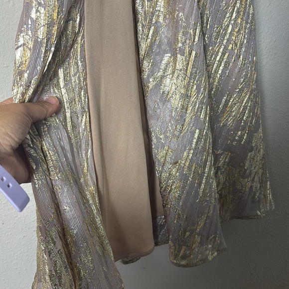 Aqua Formal Floral Print Foil Halter Gown Metallic Gold Beige size 10 - Picture 10 of 16